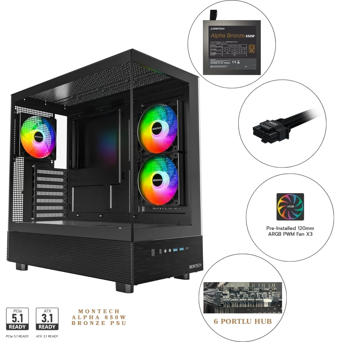 Montech XR Kontrolcü Hub Arka Kapak Girişleri