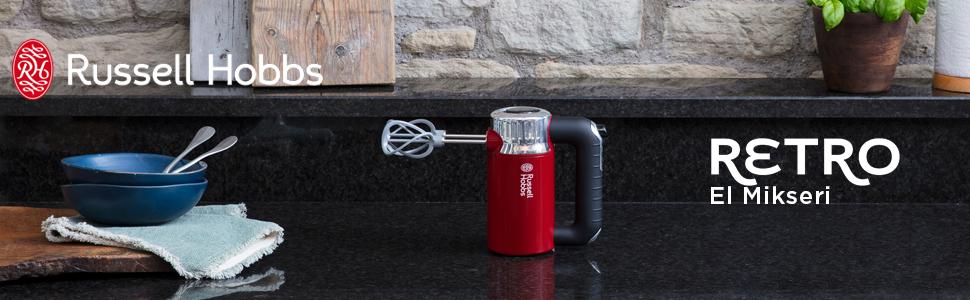 Russell Hobbs, 25200-56, Retro El Mikseri, Kırmızı, Red, Hand Mixer, BPA içermez, BPA free, Yiyecek