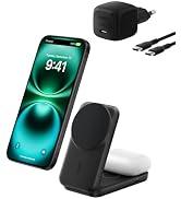 Belkin iPhone Qi2 şarj cihazı, 2'si 1 arada kablosuz şarj istasyonu 25 W, Compa kablosuz şarj cihazı.