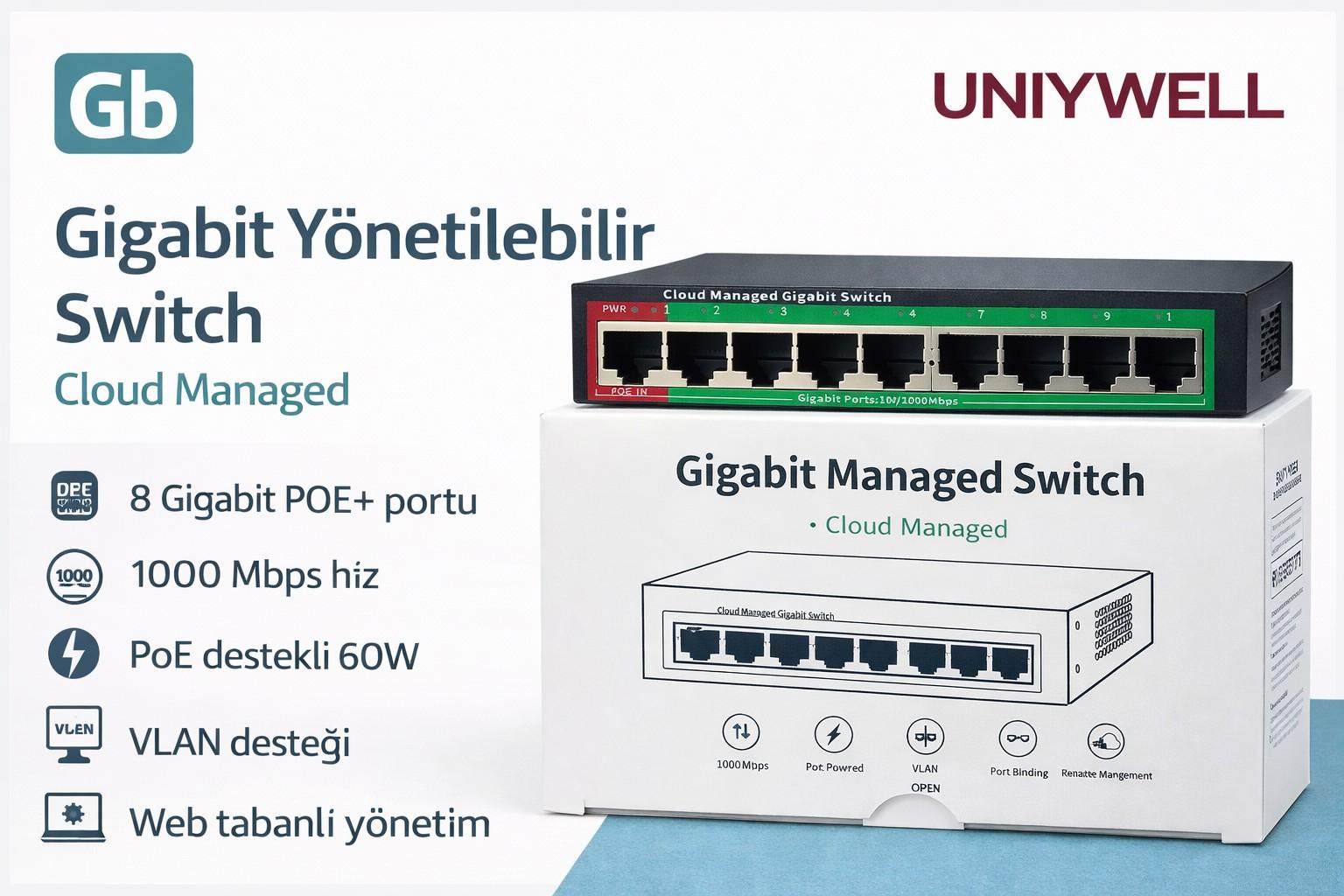 UNIYWELLGS108 YÖNETİLEBİLİR POE'SİZ SWİTCH