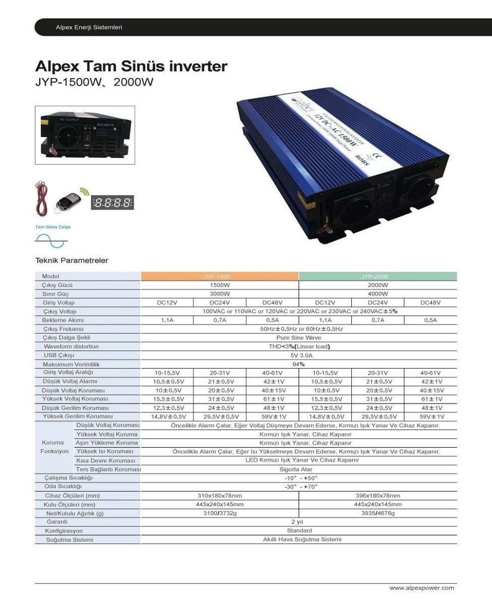 2000 Watt 24 Volt Tam Sinüs Inverter Resmi