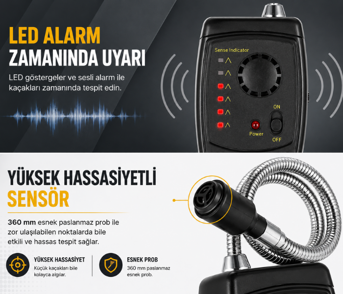 AS5750L soğutucu gaz kaçak dedektörü sesli ve ışıklı alarm