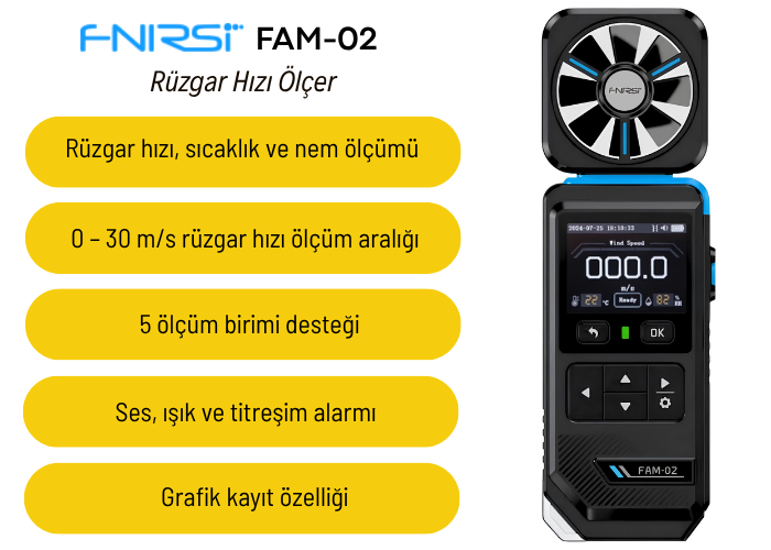 FNIRSI FAM-02 Rüzgar Hızı Sıcaklık ve Nem Ölçer Anemometre Özellikleri