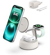 Belkin Qi2 şarj istasyonu, Apple Watch ve iPhone, 3'ü 1 arada şarj cihazı MagSafe uyumlu, 25 W, kablosuz...