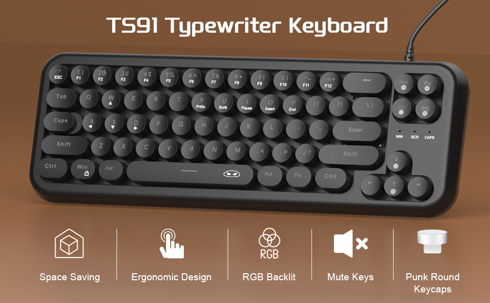 MageGee TS91 Round 61 Tuş RGB Kablolu Membran Türkçe Q Siyah Gaming Klavye