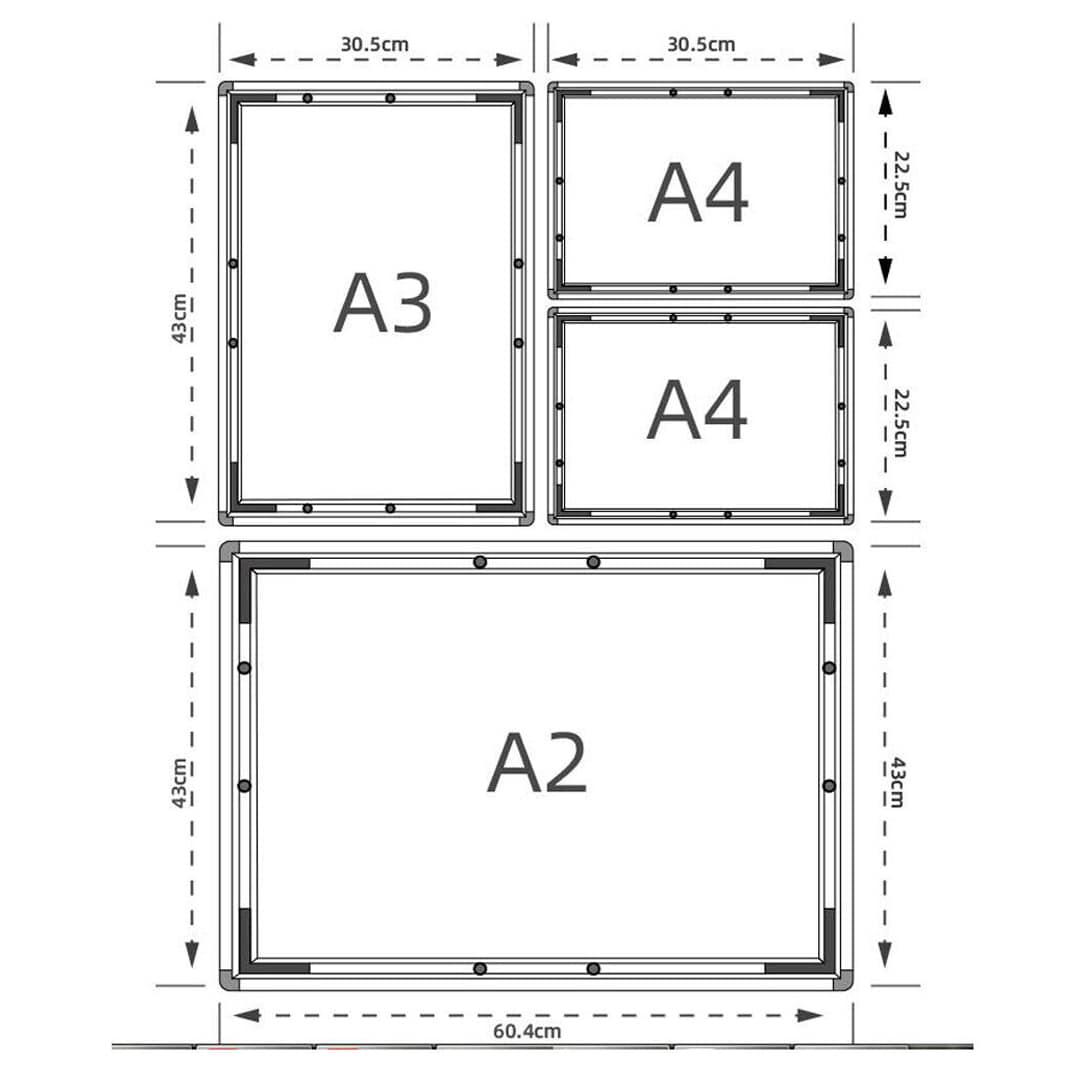 A1 A2 A3 A4 LED Snap Frame Light Box Ölçüleri