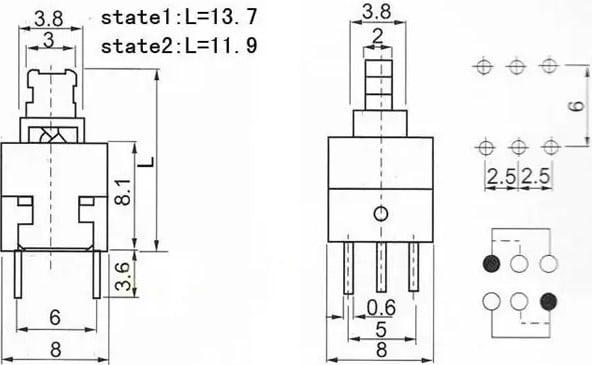 6 Pin Kilitli On Off Anahtar Mavi (8x8mm) Micro Switch Push Button Tactile Ölçüleri
