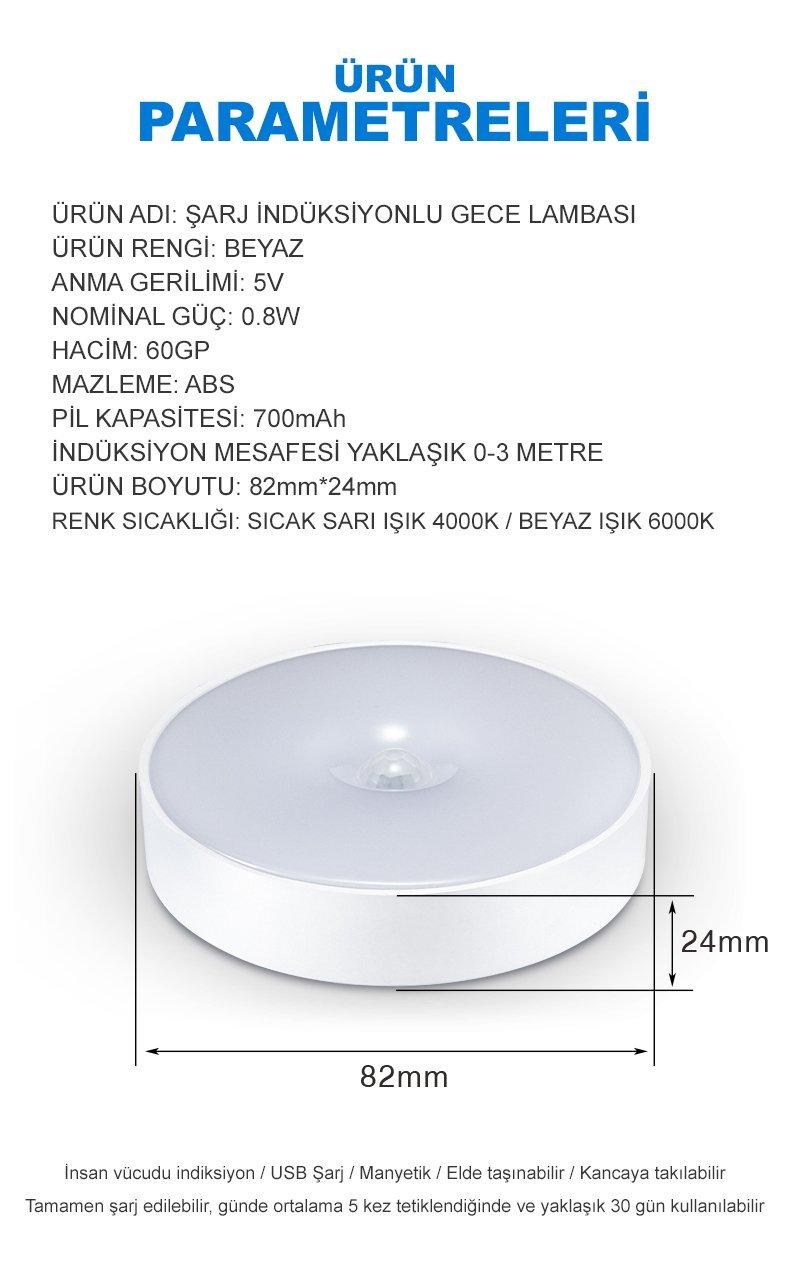 Powermaster MX-W002 Kızılötesi Hareket Sensörlü USB Şarjlı Beyaz İndiksiyon Gece Lambası İçerik