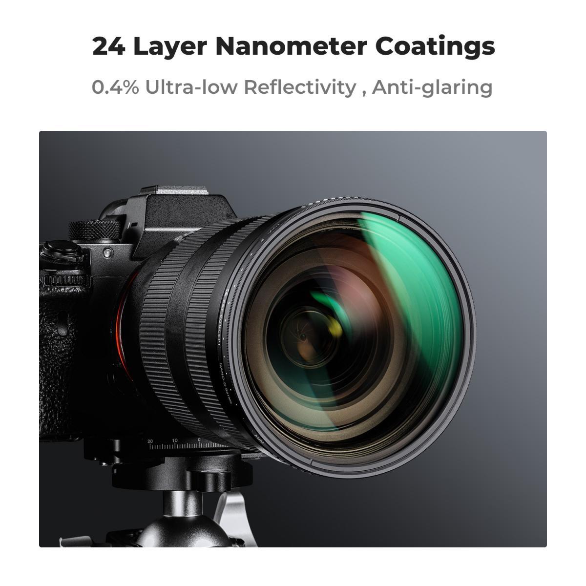 Nano-Dazzle Kamera Lensi için 24 Çok Katmanlı Kaplamalı 58 mm ND3-ND1000 Filtre (1,5-10 Durak)