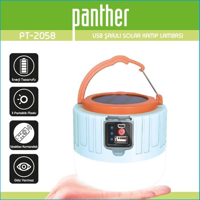 TAMSET Panther USB Şarjlı El Feneri PT-2058 Solar Kamp Lambası
