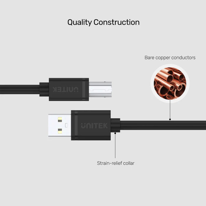 Unitek USB 2.0 to USB B 3Mt Yazıcı Kablosu Y-C420GBK