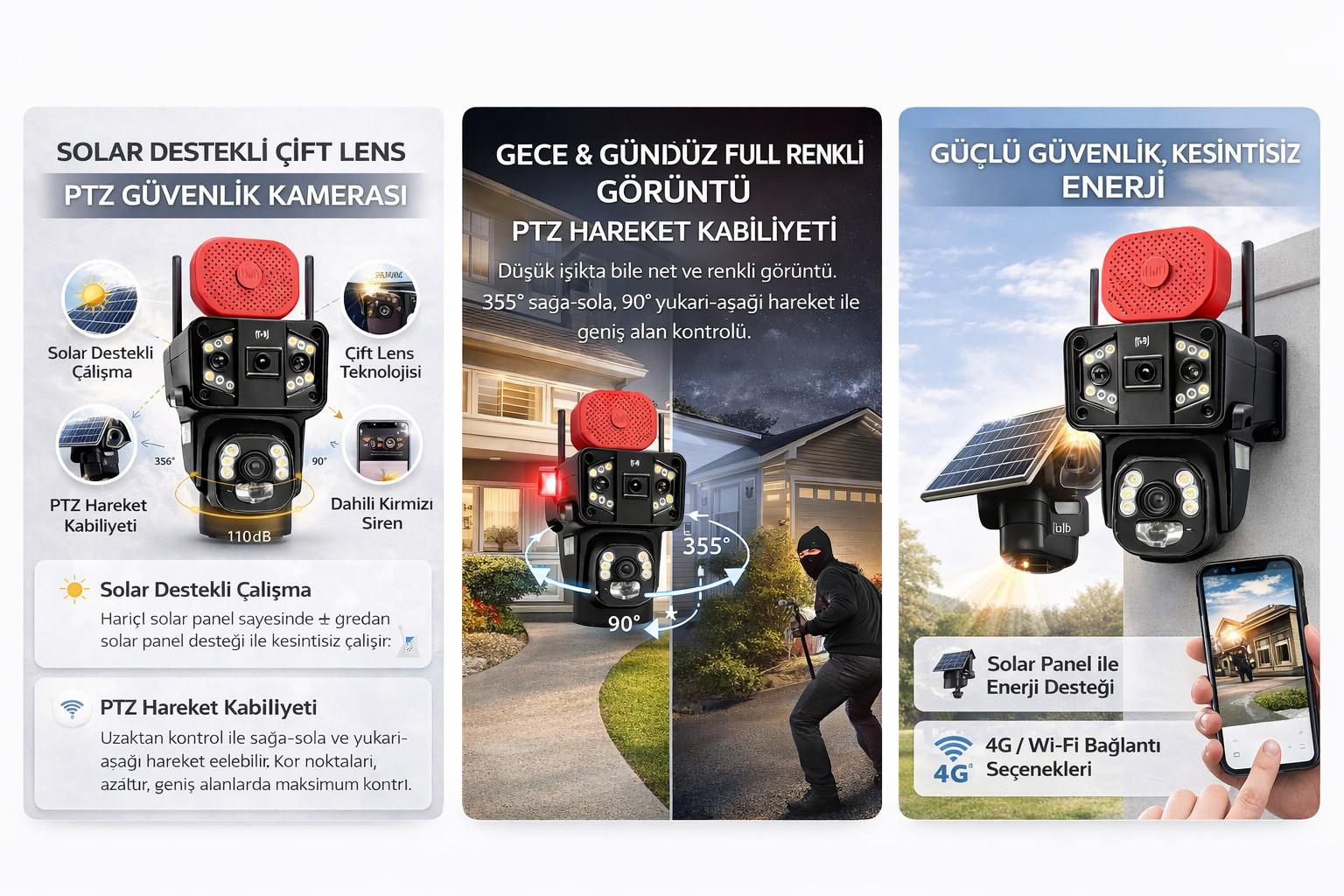 UNW-X59 2’li 4G Solar Güvenlik Kamerası (1 Sabit + 1 Hareketli) eSIM’li, 20GB İnternet Dahil, 32GB SD Kart Hediyeli, 12MP, Renkli Gece Görüşlü Görsel 5