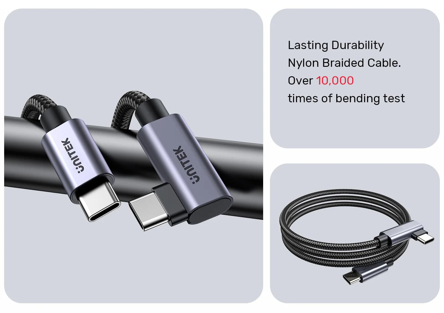 Unitek Type-C to Type-C (100W) 3Mt 90° Açı Hızlı Şarj Kablosu C14123BK-3M