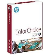 Beyaz ve kırmızı tasarımlı HP ColorChoice yazıcı kağıdı paketi, kapak üzerine örnek fotoğraflar basılıdır.