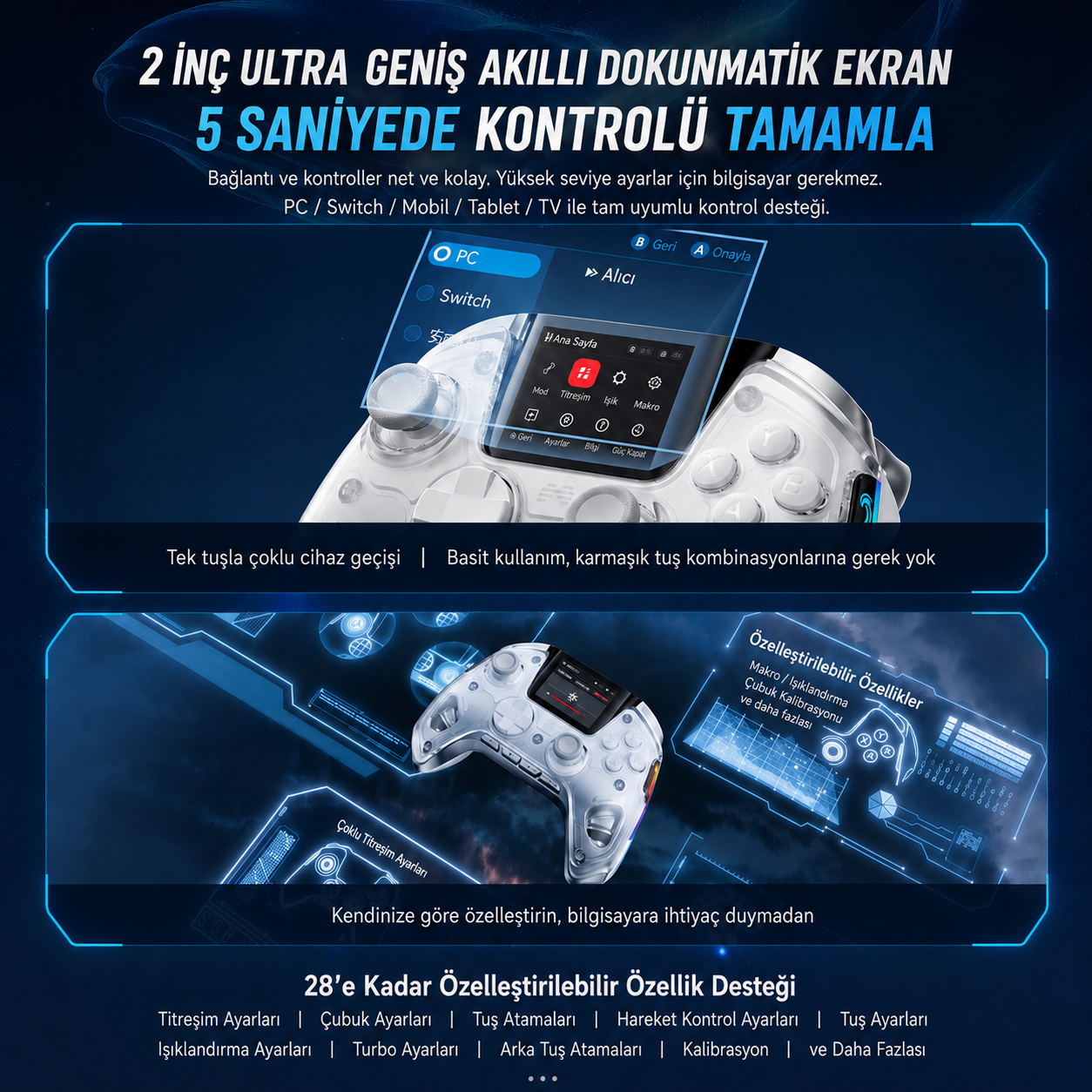 BEITONG KP50 Kablosuz Beyaz Gamepad (2.4G, Bluetooth, Kablolu)