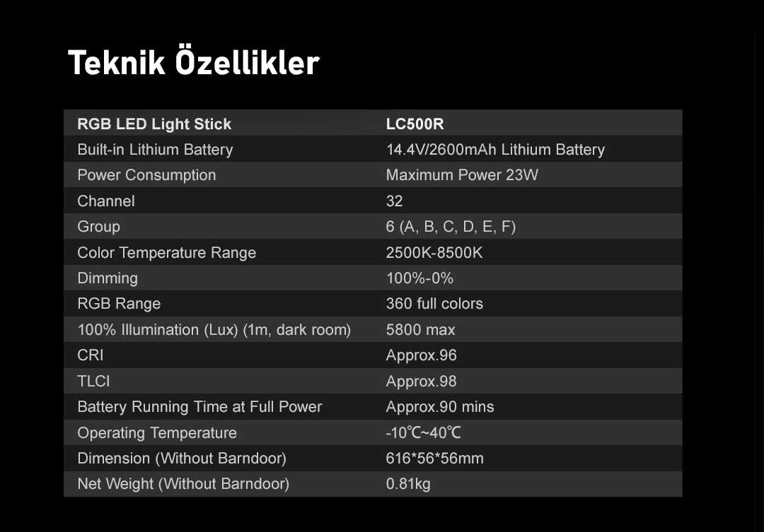 Godox LC500R RGB LED Işık Çubuğu