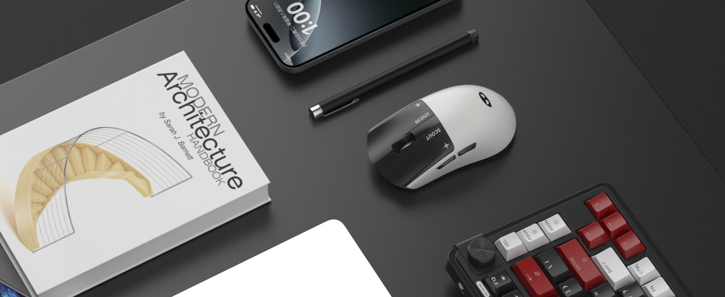 MageGee Scout & RGB Dock Station 12.000DPI PAW3311 Triple Mode (Kablolu/Bluetooth/2.4G) Beyaz Gaming Mouse