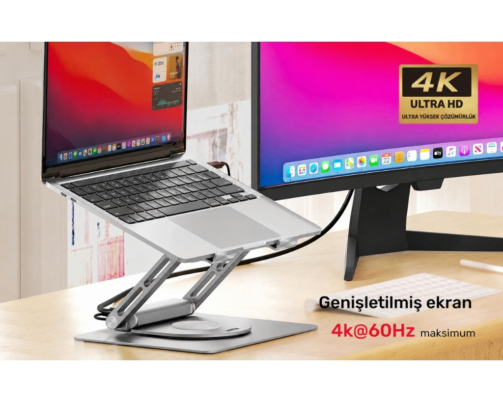 Unitek 360D 15.6″ Metal Notebook Standı Çıkarılabilir 5 in 1 USB-C Hub Dahil D1109B01