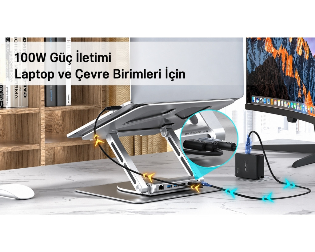 Unitek 360D 15.6″ Metal Notebook Standı Çıkarılabilir 5 in 1 USB-C Hub Dahil D1109B01