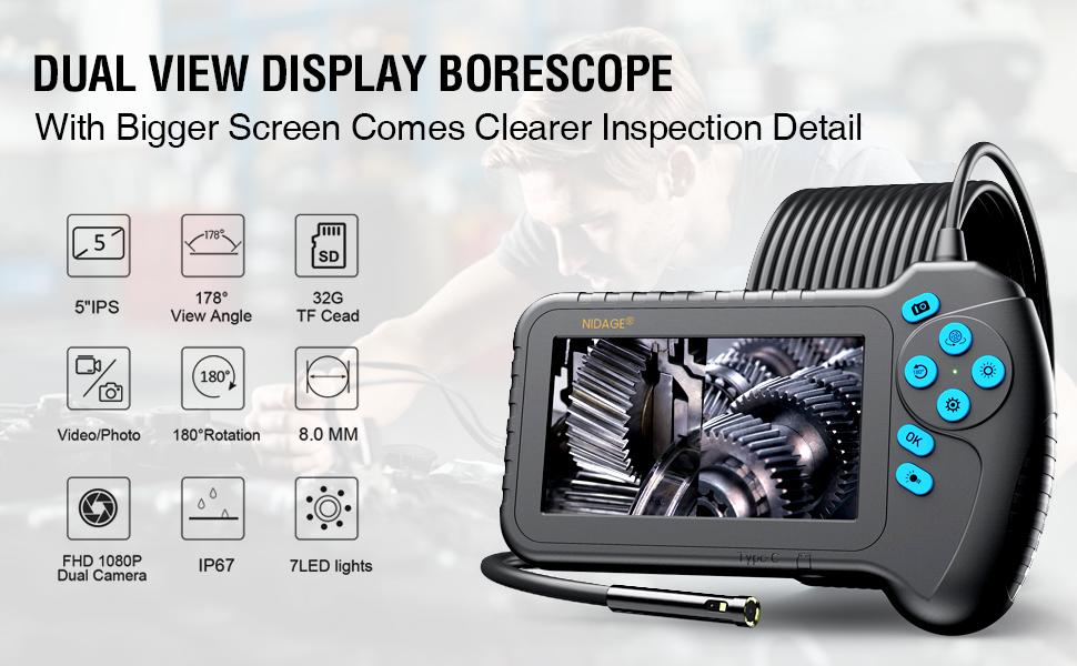 Işıklı Çift Lensli Borescope İnceleme Kamerası